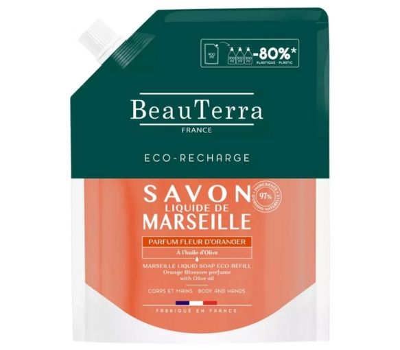 Flüssige Marseille-Seife mit Orangenblüten-Duft Beauterra - Eco-Nachfüllung von 900 ml
