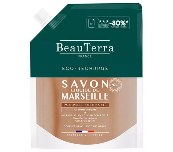 Flüssige Marseille-Seife mit Sheabutterduft Beauterra - Eco-Nachfüllung von 900 ml