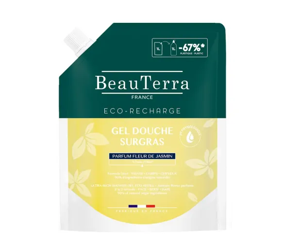 Duschgel mit überfettender Formel, Jasminblüten-Duft, Beauterra - Nachfüllpackung 1L