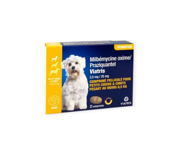 Milbemycin Praziquantel Wurmkur für kleine Hunde und Welpen +0,5kg mit Fleischgeschmack Viatris - Packung mit 2 Tabletten
