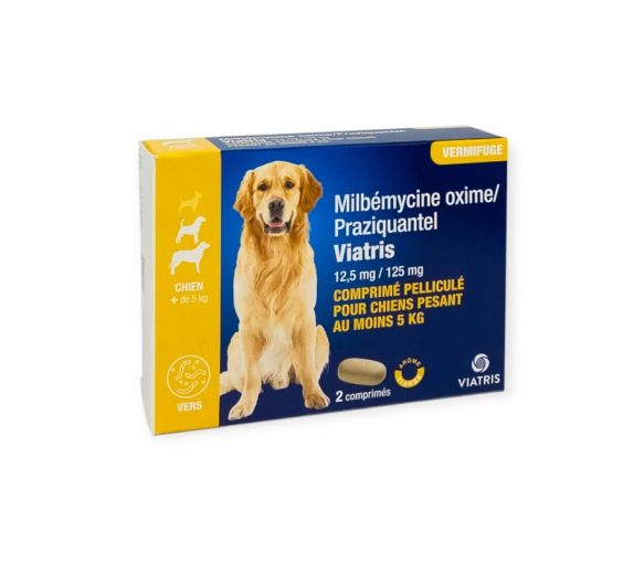 Milbemycin Praziquantel Wurmkur Hund +5kg Fleischaroma Viatris - Packung mit 2 Tabletten