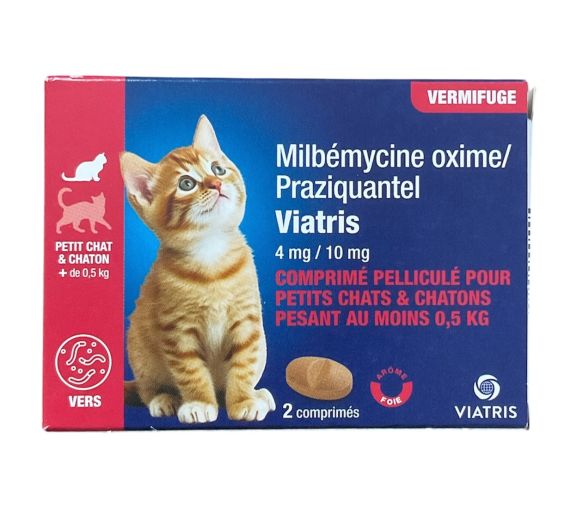 Milbemycin Praziquantel Wurmkur für kleine Katzen und Kätzchen +0,5kg Leberaroma Viatris - Packung mit 2 Tabletten - image 1
