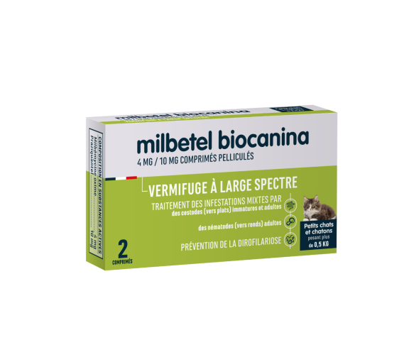 Milbetel Wurmkur für kleine Katzen und Kätzchen 4mg/10mg Biocanina - Packung mit 2 Tabletten - image 1