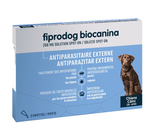 Fiprodog Spot on 268 mg große Hunde 20-40 kg Biocanina - Packung mit 3 Pipetten - image 1