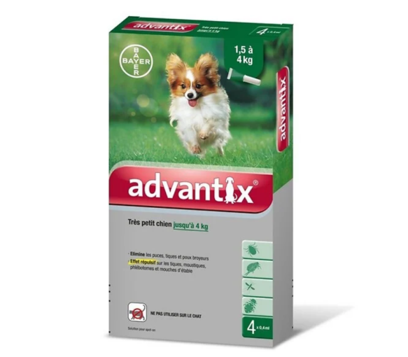 Advantix sehr kleine Hunde bis zu 4 kg Bayer - Packung mit 4 Pipetten