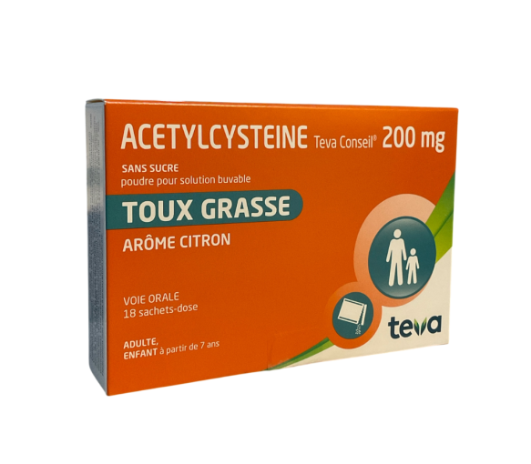 Acetylcystein 200mg Teva Empfehlung bei produktivem Husten - Packung mit 18 Sachets - image 1