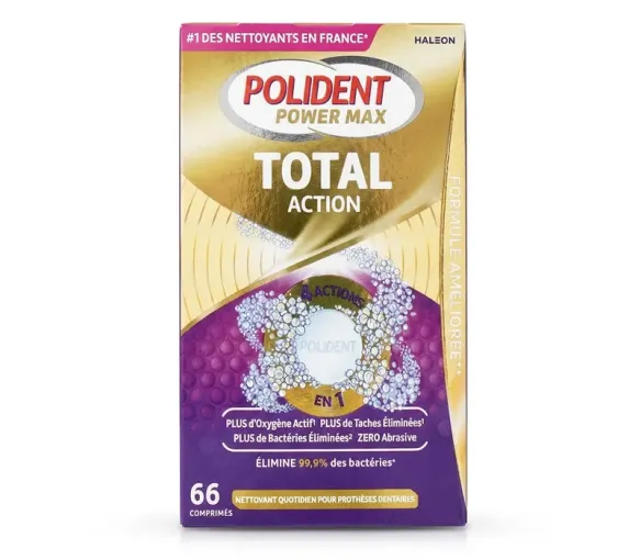 Total-Reinigungsaktion 4 in 1 für Zahnprothesen Polident - Packung mit 66 Tabletten