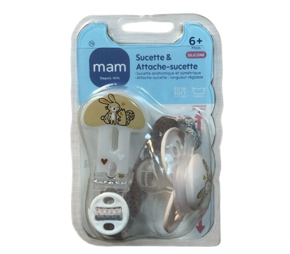 Schnuller & Schnullerhalter Silikon 6 Monate+ Mam - Schnuller + Schnullerhalter - beige