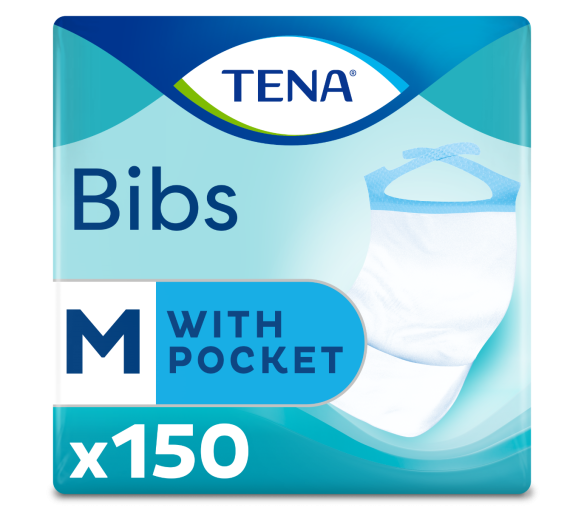 Bibs Schutz für Mahlzeiten 37x46 cm Größe M Tena - Packung mit 150 Schutzvorrichtungen