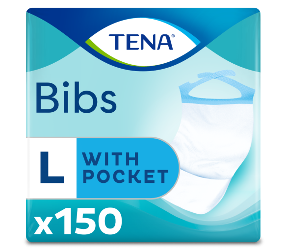 Bibs Schutz für Mahlzeiten 37x66 cm Größe L Tena - Packung mit 150 Schutzvorrichtungen