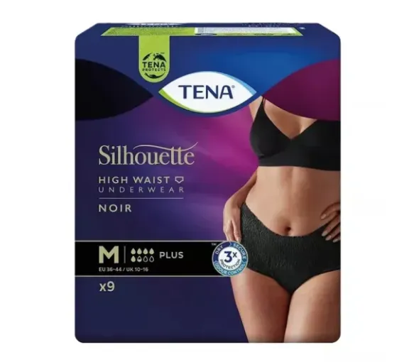 Lady Silhouette Plus Slip Hohe Taille Schwarz Größe M Tena - Paket mit 9 Schutzvorrichtungen