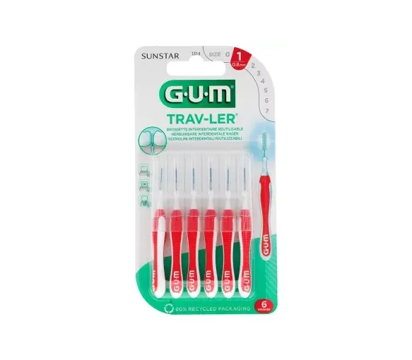 Antibakterielle Interdentalbürste Trav-ler 0,8 mm Gum - 6 Bürsten