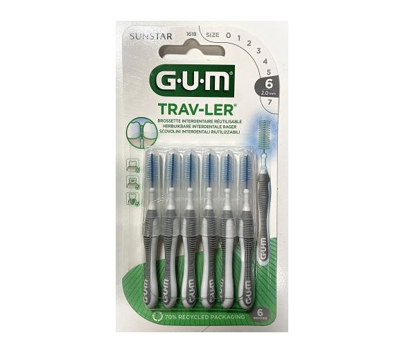 Antibakterielle Interdentalbürste Trav-ler 2,0 mm Gum - 6 Bürsten