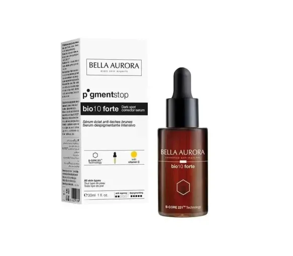 Pigmentstop-Serum für strahlende Haut gegen braune Flecken bio Bella Aurora - Pipettenflasche mit 30 ml