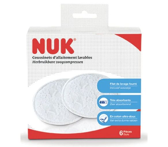 Waschbare Stillkissen NUK - Packung mit 6 Stück + ein Wäschenetz