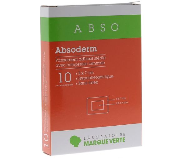 Absoderm Sterile Wundpflaster mit zentralem Kompress 5x7cm Grüne Marke - Schachtel mit 10 Einzelpackungen