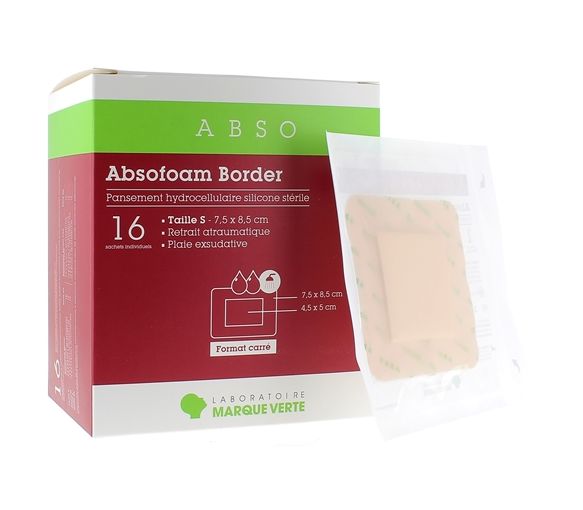 Absofoam Border Hydrocellular Verband Grüne Marke - Schachtel mit 16 Verbänden von 7,5 x 8,5 cm