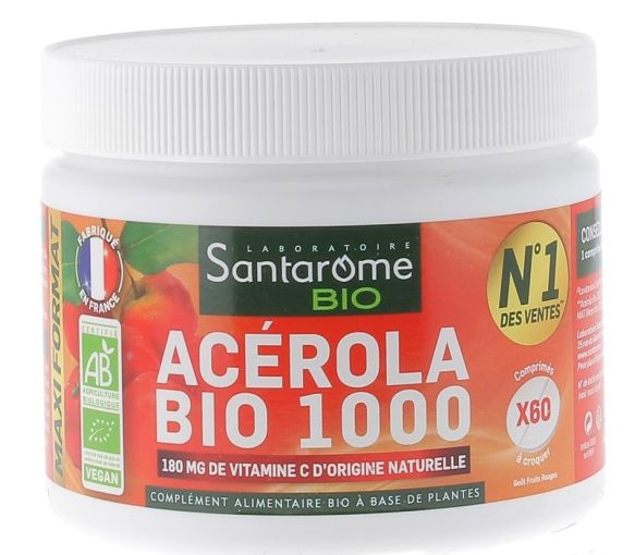 Acérola Bio 1000 Santarome - Packung mit 60 Kautabletten