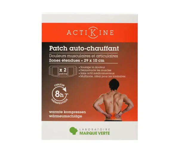 Actikine selbstheizendes Pflaster Grüne Marke - Packung mit 2 Pflastern von 29x10cm