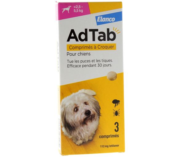 AdTab 112 mg Hund 2,5-5,5kg Elanco - Packung mit 3 Kaubleiben - image 1