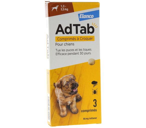 AdTab 56 mg Hund 1,3-2,5 kg Elanco - Packung mit 3 Kaumtabletten - image 1