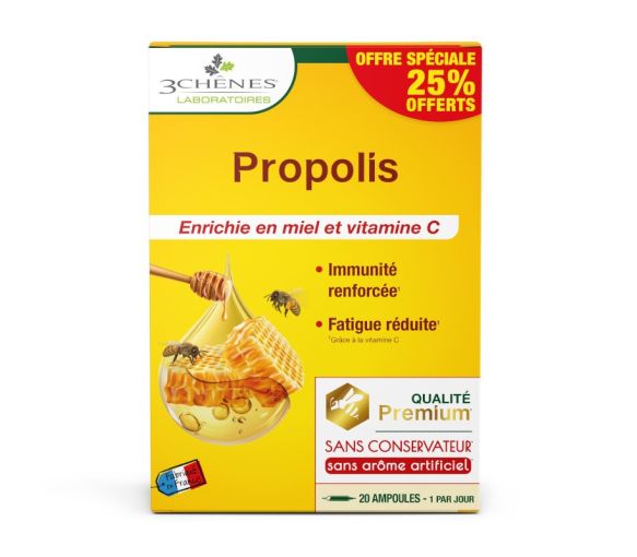 Propolis Ampullen Müdigkeit & natürliche Abwehrkräfte Les 3 Chenes - 20 Ampullen zu 10 ml