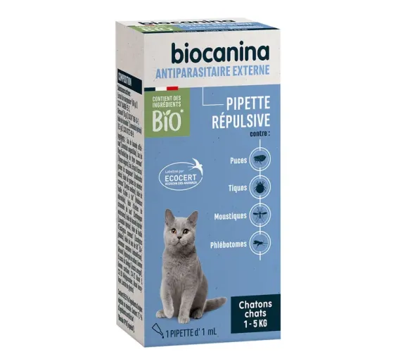 Antiparasitäres externes Repellent Pipette für Kätzchen und Katzen 1-5kg Biocanina - Schachtel mit einer Pipette - image 1