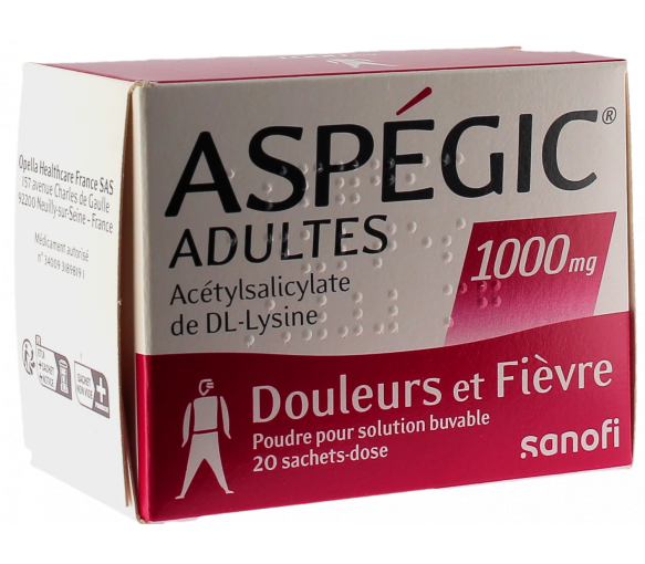 Aspegic Ab 15 Jahren; Erwachsene 1000 mg Pulver zur Herstellung einer Lösung zum Trinken in Einzeldosisbeuteln - Packung mit 20 Beuteln