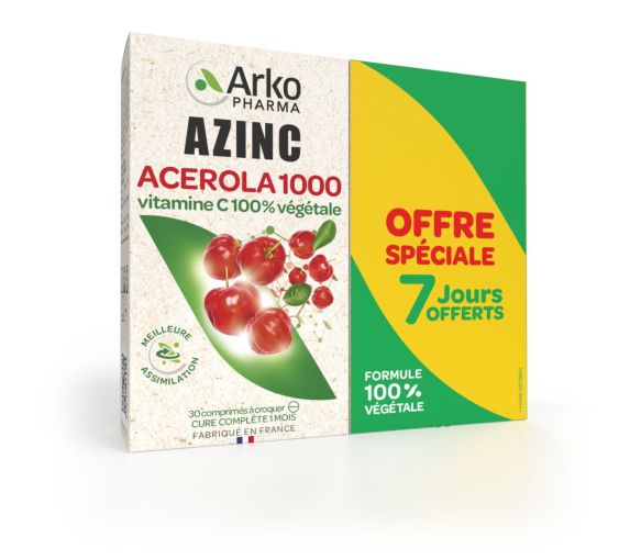 Azinc Acerola 1000 zum Kauen Arkopharma - 2 Schachteln mit 30 Tabletten - image 1