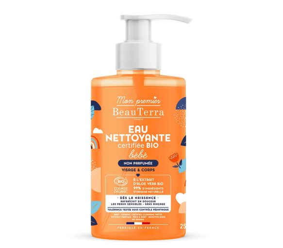 Bio-Reinigungswasser für empfindliche Babyhaut Körper und Haare Mein erstes Beauterra - Pumpflasche 750ml