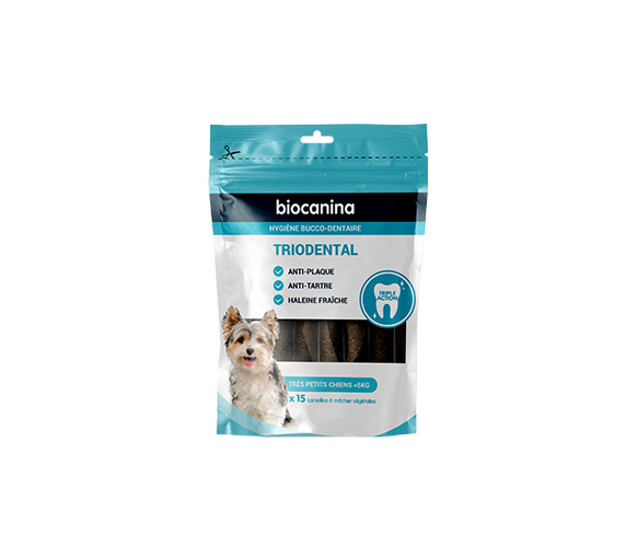 Triodental Kaustreifen für sehr kleine Hunde unter 5 kg Biocanina - Beutel mit 15 pflanzlichen Kaustreifen