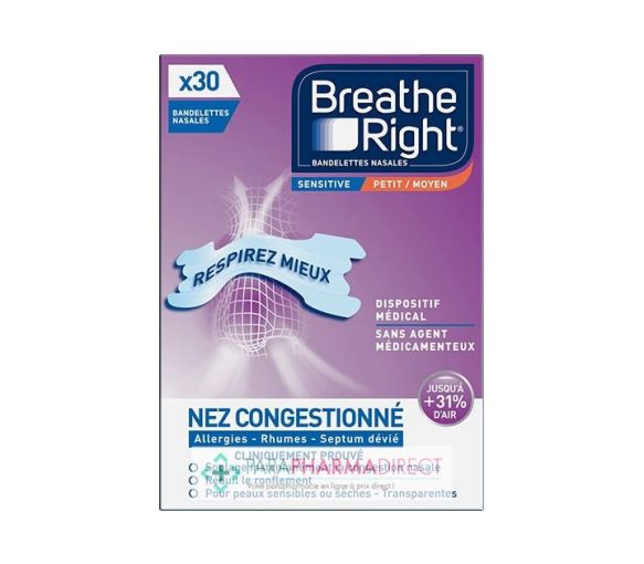 Sensitive Breathe Right Nasenstreifen - Packung mit 30 transparenten Streifen