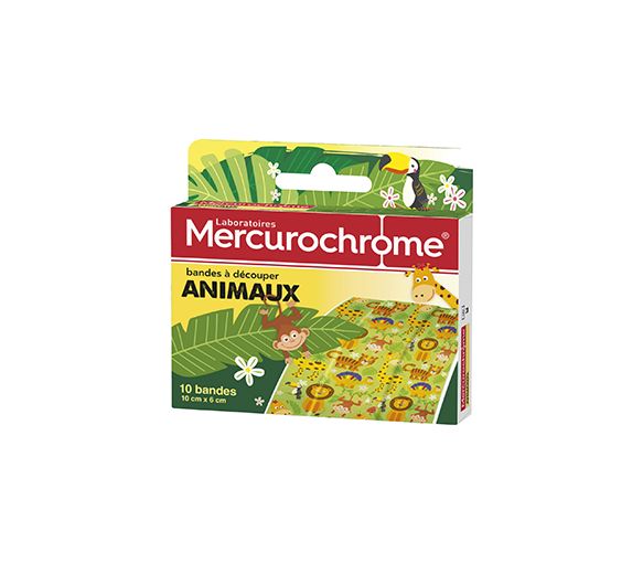 Tierschneidebänder Tiere Mercurochrome - Box mit 10 Bändern von 10 cm x 6 cm