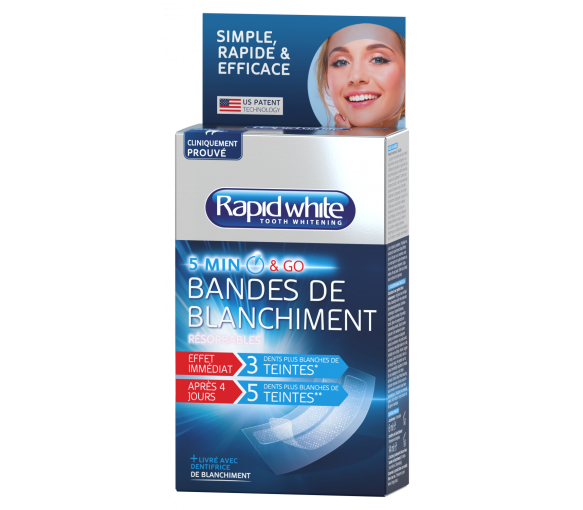 Express-Bleaching-Streifen Rapid White - 8 Beutel mit 2 Streifen + 1 Beschleuniger + 1 Zahnpasta