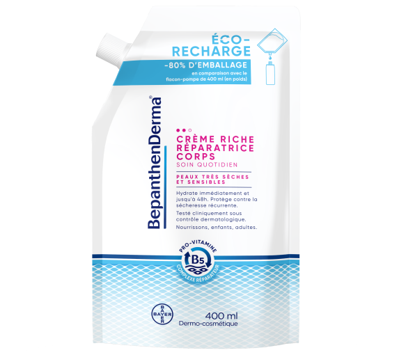 BepanthenDerma Reichhaltige Reparaturcreme Körper Eco-Nachfüllung 400 ml Für trockene und empfindliche Haut - image 1