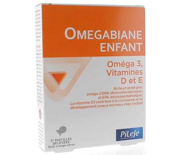 Omegabiane Kinder Omega 3, Vitamine D und E Pileje - Packung mit 27 Gelatinekapseln