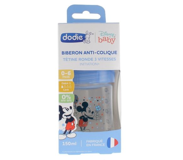 Anti-Kolik-Flasche Disney Baby Mickey 3 Geschwindigkeiten Durchfluss 1 0-6 Monate Dodie - Flasche mit 150ml