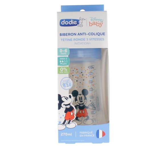 Anti-Kolik-Flasche Disney Baby Mickey 3 Geschwindigkeiten Durchfluss 2 0-6 Monate Dodie - Flasche mit 270ml
