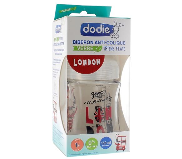 Anti-Kolik Glasflasche mit flachem Sauger Dodie - 1 Glasflasche