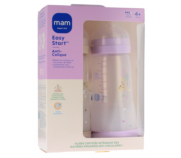 Biberon Easy Start Anti-Kolik 4+ Monate Schnelle Fließgeschwindigkeit Sand und Flieder Mam - 2 Biberons von 320 ml - image 1