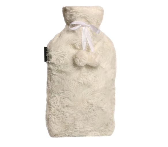Wasserflasche mit weißem Pomponbezug Calindoo - 2L Wärmflasche