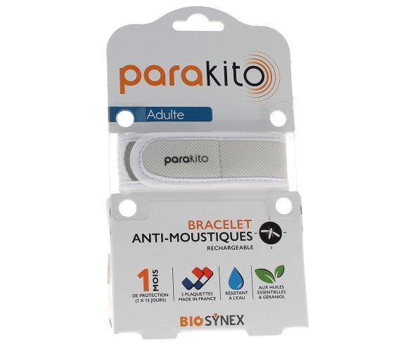 Wiederaufladbares weißes Anti-Mücken-Armband Para Kito - 1 Armband + 2 Nachfüllungen