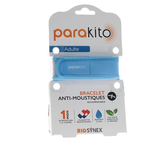 Wiederaufladbares blaues Mückenabwehrarmband Para'Kito - 1 Armband + 2 Nachfüllungen