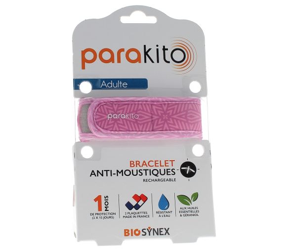 Wiederaufladbares Mückenabwehrarmband rosa Para'kito - 1 Armband + 2 Nachfüllungen