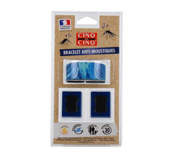 Blaues Anti-Mücken-Armband Cinq sur Cinq - ein Armband + 2 Nachfüllungen