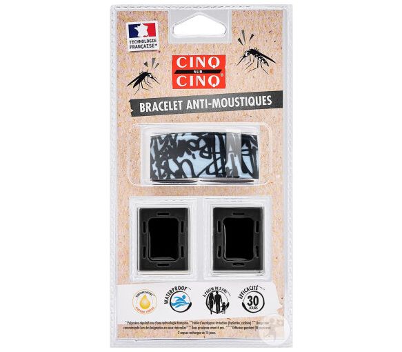 Schwarzes Graffiti-Mückenarmband Cinq sur Cinq - ein Armband + 2 Nachfüllungen