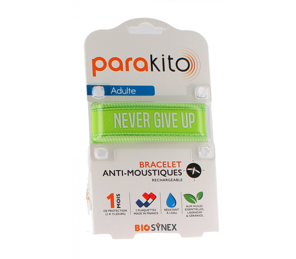 Wiederaufladbares Anti-Mücken-Armband Never give up Parakito - 1 Armband + 2 Nachfüllungen - image 1