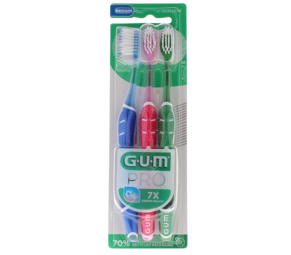 Mittelharte PRO Gum Zahnbürste - Set mit 3 Zahnbürsten