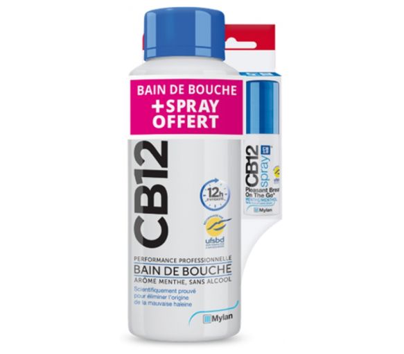 CB12 Mundspülung mit Minzgeschmack - 500 ml Flasche + alkoholfreies Minz-Mundspray 15 ml geschenkt