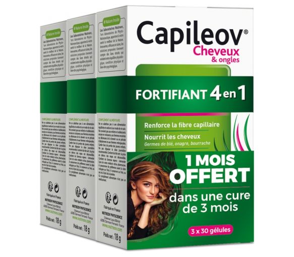 Capileov Stärkend 4 in 1 Haare und Nägel Nutreov - 3er Pack mit 30 Kapseln